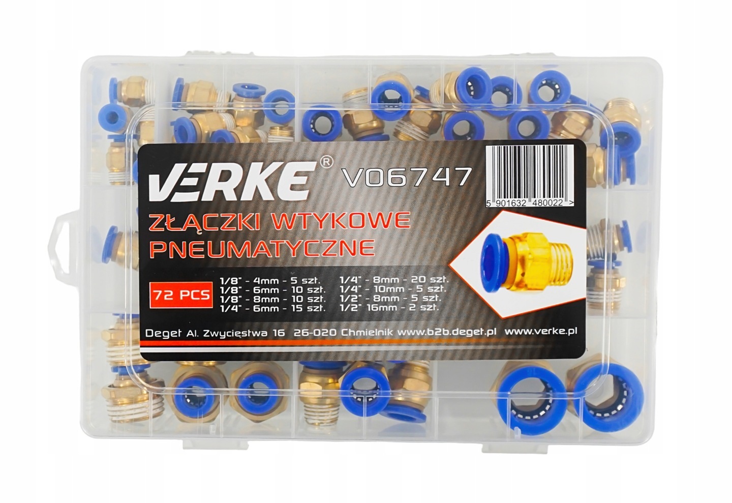 VERKE Sada zásuvných pneumatických spojok 72 ks