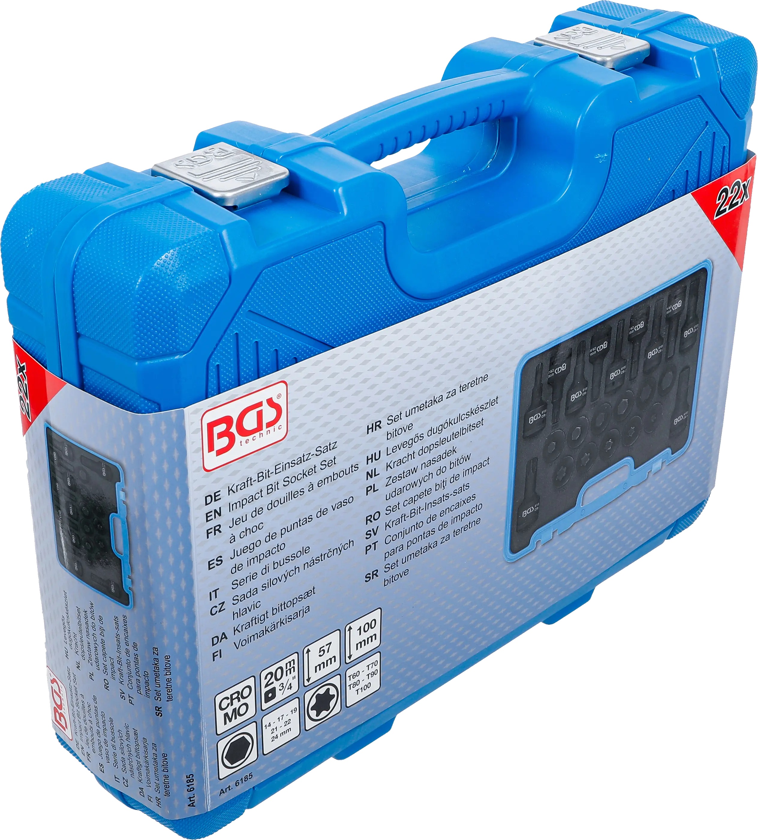 BGS Technics BGS sada silových bitových hlavíc 3/4" – vnútorný šesťhran a Torx, 22 dielov