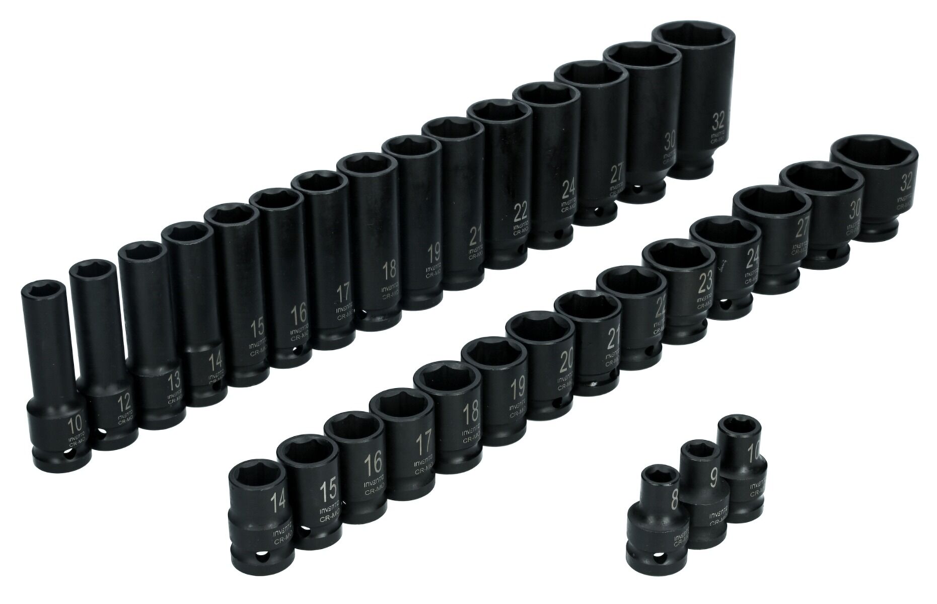 INVENTO sada rázových hlavíc 1/2" – krátke a dlhé, 35 ks