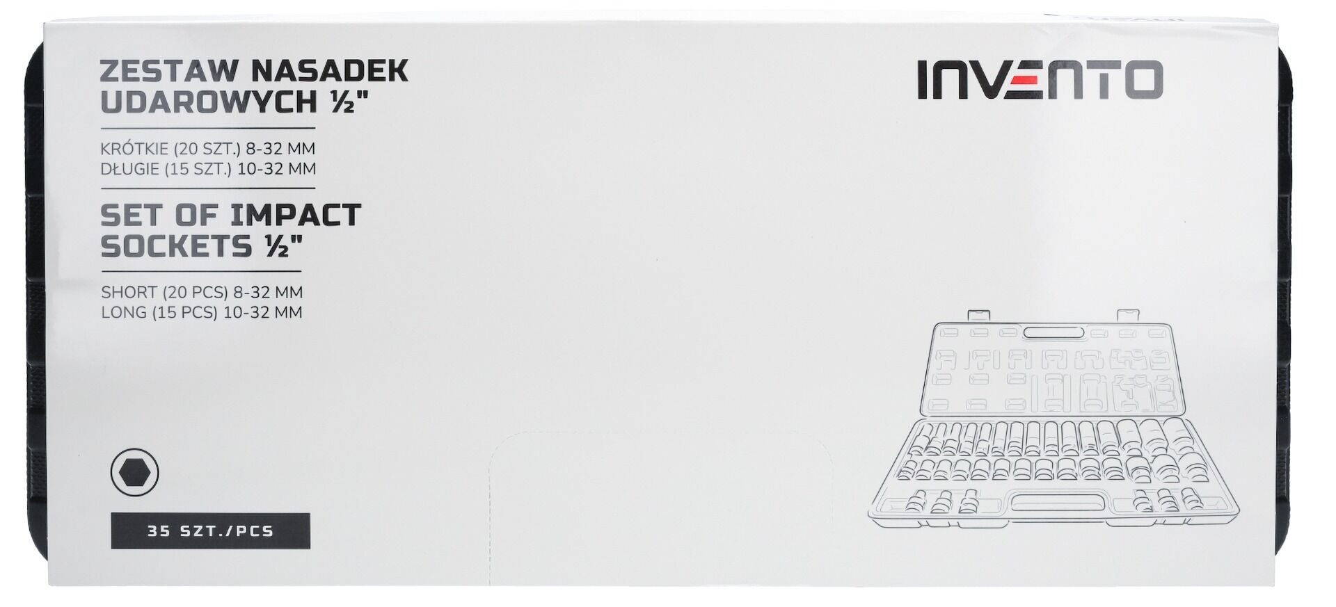INVENTO sada rázových hlavíc 1/2" – krátke a dlhé, 35 ks