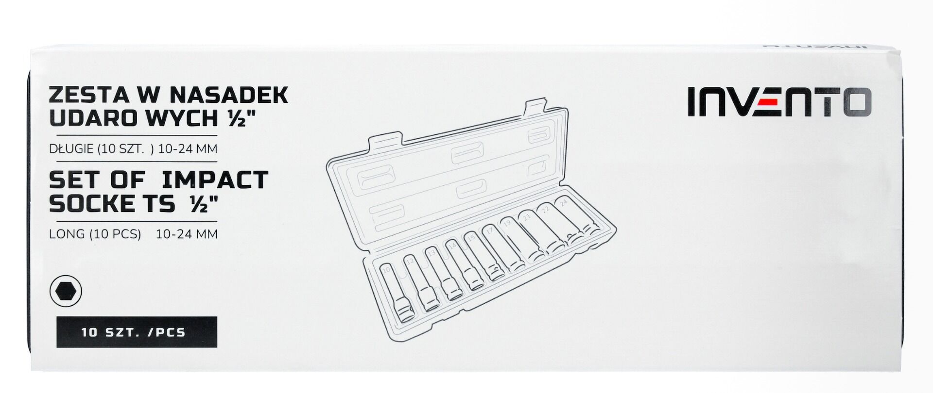 INVENTO sada dlhých rázových hlavíc 1/2" – 10 ks