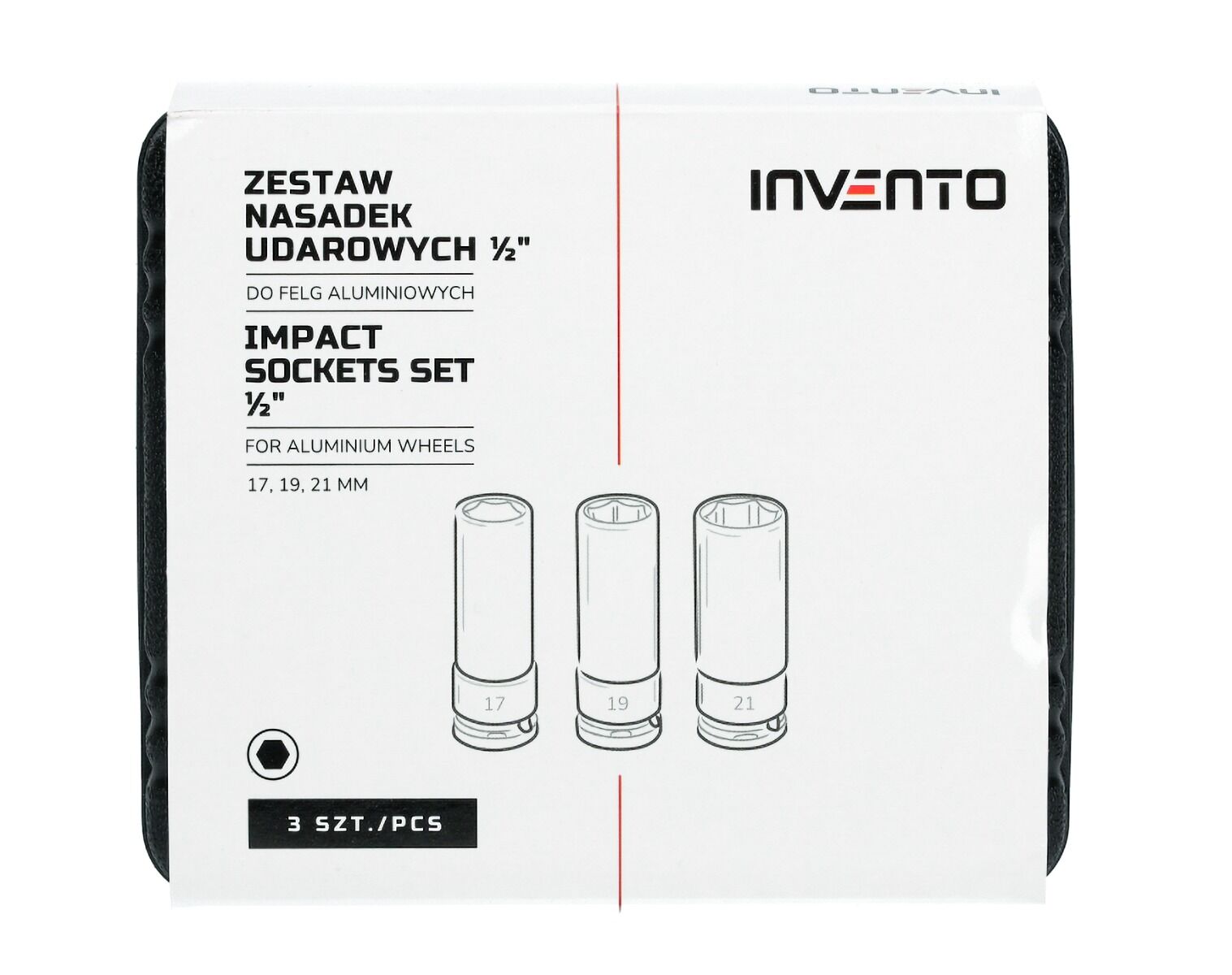 INVENTO sada rázových hlavíc na ALU disky 1/2" – 17, 19, 21 mm