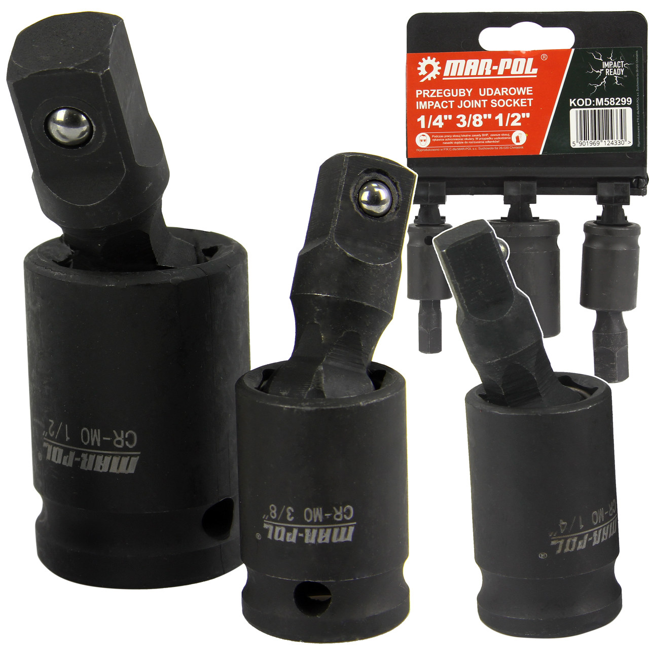 MARPOL Sada rázových kĺbových adaptérov 1/4", 3/8", 1/2"