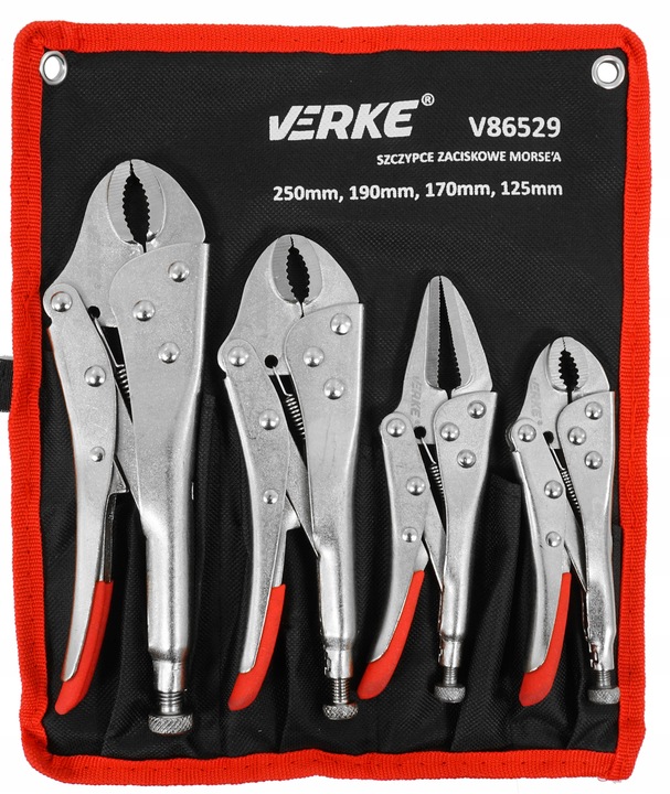 VERKE Samosvorné kliešte Morse'a, sada 4ks, 125 - 250mm