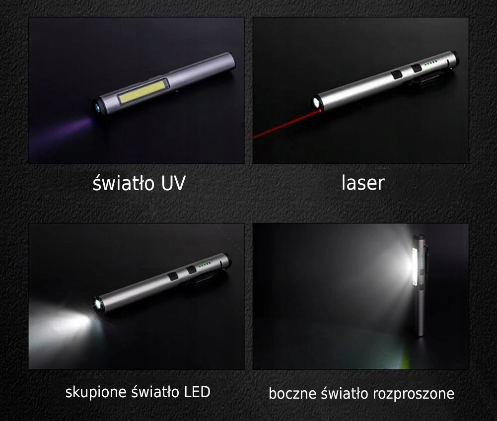 VERKE Dielenská lampa 400 lm + 120 lm, 800 mAh S LASEROM A UV SVETLOM