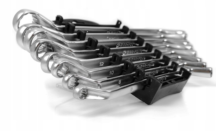 Očkové kľúče ohnuté CrV – sada 8 ks (6–22 mm)