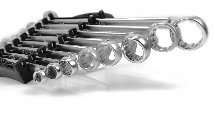 Očkové kľúče ohnuté CrV – sada 8 ks (6–22 mm)