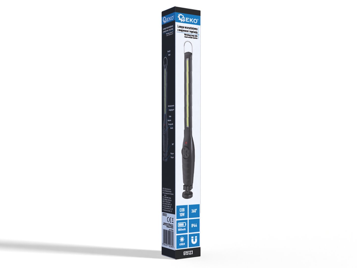 Geko Dielenské svietidlo s magnetom a reguláciou svetla LED COB 10W 1800mAh 450lm IP44