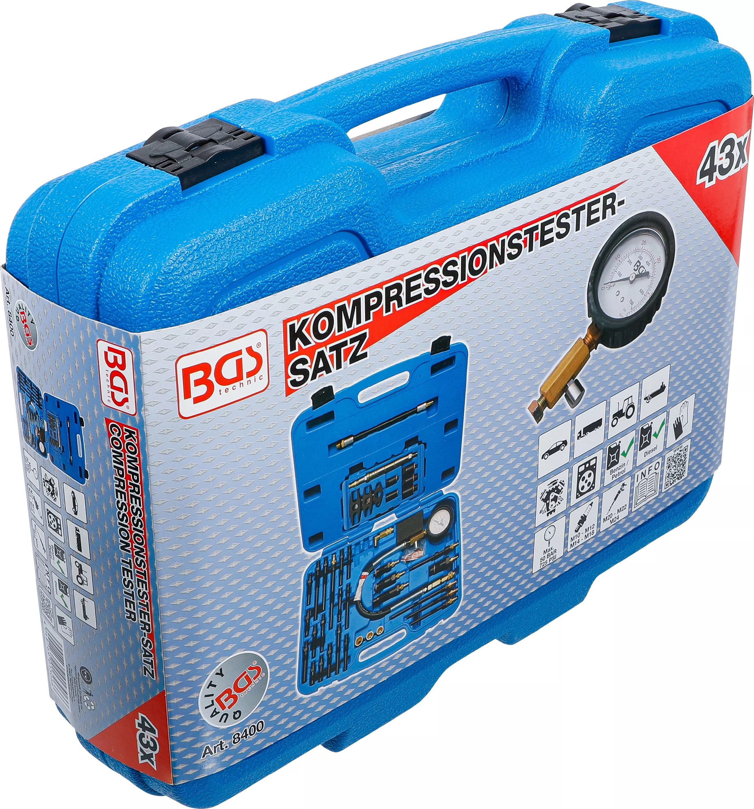 BGS Technics Sada testerov na skúšku kompresie benzínových a naftových motorov BGS8400