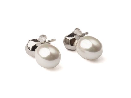 Náušnice s perlou, stříbrné (rhodium) - 2 cm