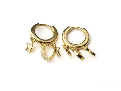 Náušnice - kroužky s přívěsky, pozlacené (rhodium)