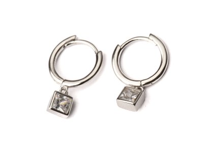 Náušnice - kroužky se zirkonem, sříbrné (rhodium)