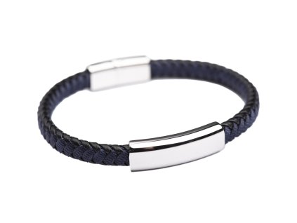 Pánský náramek tkaný, se stříbrnou destičkou - 21 cm