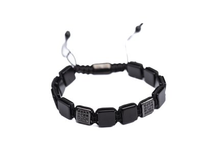 Pánský onyxový náramek s černými zirkony, stahovací 14 - 24 cm