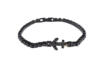 Pánský náramek s kotvou, onyxové kameny - 19 cm