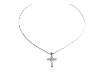 Náhrdelník s křížkem a zirkony, stříbrný (rhodium) - 45 cm