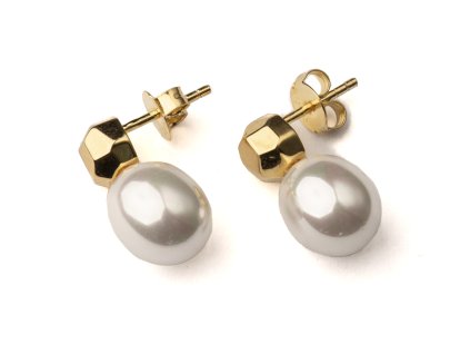 Náušnice s perlou, pozlacené (rhodium) - 2 cm