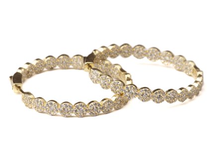 Náušnice - kruhy se zirkony, pozlacené (rhodium) - Ø 3,3 cm