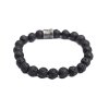 Pánský náramek z lávových kamenů s kovovým zdobením - průměr 7 cm na gumičku