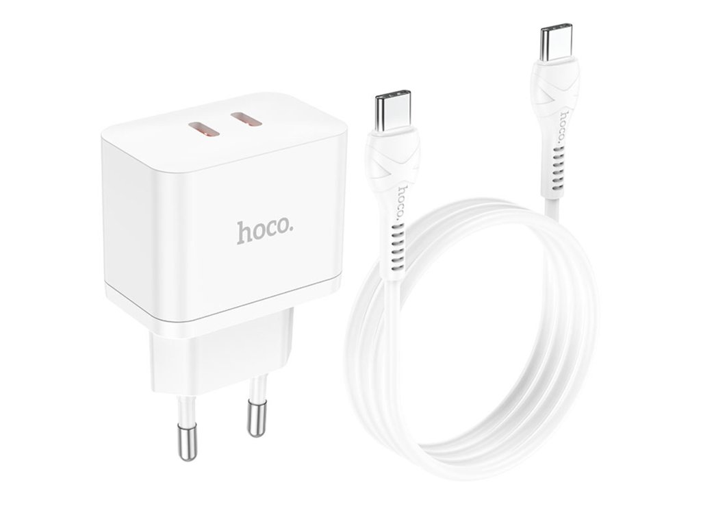 Nabíječka do sítě Hoco Triumph (N29) – Dual Port Type-C, 35W s kabelem USB-C to Type-C – Bílá