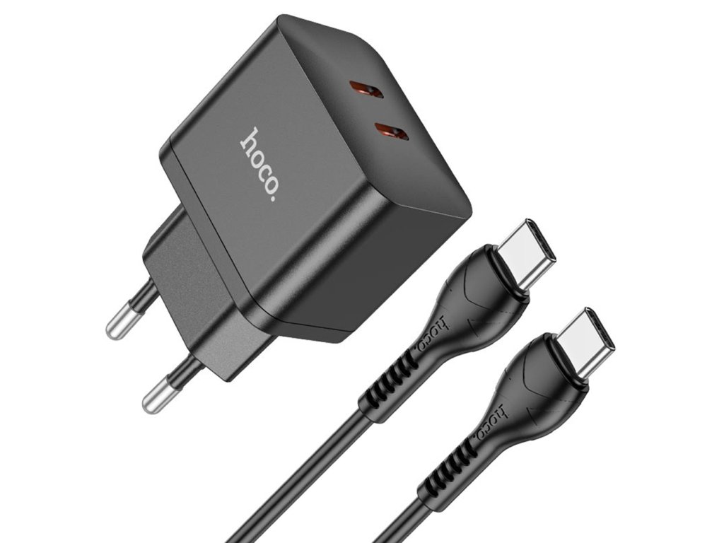 Nabíječka do sítě Hoco Triumph (N29) – Dual Port Type-C, 35W s kabelem USB-C to Type-C – černá