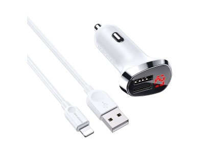 Nabíječka do auta 2,4A 2xUSB s LCD displejem + Lightning kabel 1m Borofone BZ15 bílá