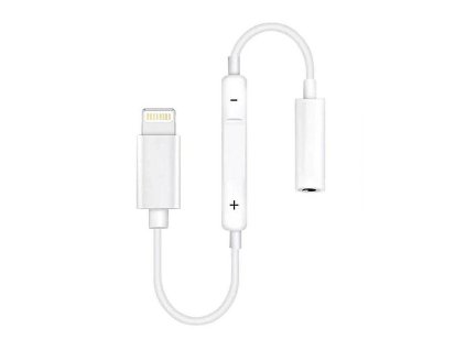 Adapter Reverse iPhone LIGHTNING - AUDIO JACK 3,5 mm AUX s ovládáním hlasitosti bílý