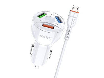 Nabíječka do auta 20W 4,8A QC3.0 3xUSB + micro USB KAKU Tříportová rychlonabíjení 3.0 Nabíječka do auta s kabelem micro USB (KSC-493) bílá
