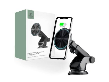 Magnetický držák do auta MagSafe s 15W indukčním nabíjením pro palubní desku / čelní sklo Teleskopické rameno Tech-Protect A2 černý