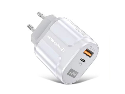 Nabíječka do sítě Techsuit Premium (CHPD038) - USB-A, QC 3.0, USB-C, 20W - bílá