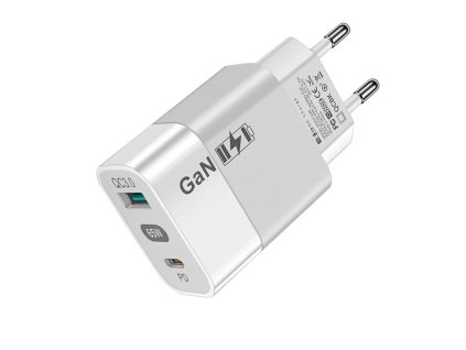 Nabíječka do sítě Techsuit (CHPD131) - GaN, USB, Type-C, Fast Charge, 65W - bílá