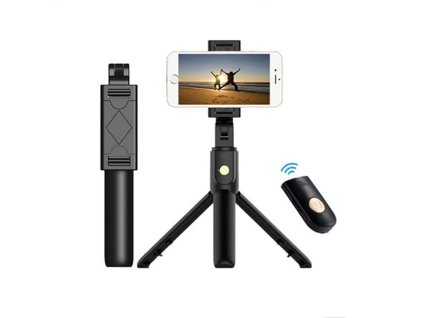 Selfie tyč Tripod Techsuit (K07) - Kompaktní držák na stativ s dálkovým ovládáním Bluetooth, skládací, 70 cm - černý