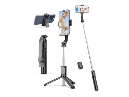 Selfie tyč Tripod Techsuit (C01) - se skládacím stabilním stativem a dálkovým ovládáním Bluetooth, 106 cm - černá
