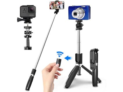 Selfie tyč Tripod Techsuit (L02) - Stabilní stativ s dálkovým ovládáním Bluetooth, kompatibilní s GoPro, otáčení o 360, 100 cm - černý