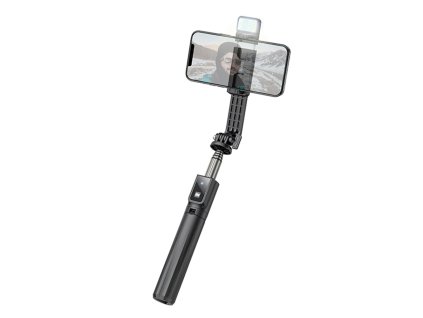 Selfie tyč Tripod Hoco (K15), BT 4.0, 1/4 šroubové rozhraní, dálkový ovladač Bluetooth, lehký, 80 cm – černý