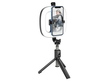 Selfie Hoco Showfull (LV03 Plus) – LED prsten, dálkové ovládání BT, pro telefony 4,7 – 6,5" a GoPro 1/4 šroub – černá