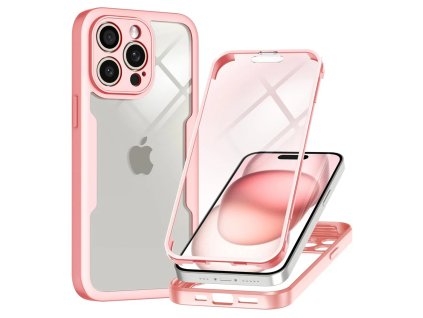 Pouzdro iPhone 15 Pro Max Techsuit - ColorVerse 360 Series + ochrana obrazovky, růžové