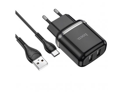 Nabíječka do sítě 2,4A 2xUSB + kabel 1m USB Typ C Hoco N4 Smart Dual USB - černá