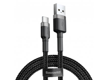 Datový kabel USB-C Baseus - odolný nylonový kabel, 3A 1m, šedá/černá