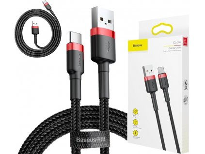 Datový kabel USB-C Baseus - odolný nylonový kabel, 3A 1m, červená/černá