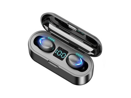 Bezdrátová sluchátka Bluetooth 5.0 HF TWS F9-5 s displejem, černá
