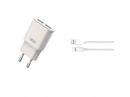 Nabíječka do sítě 2,4 A 2xUSB + kabel USB-C 1m XO L92c bílá