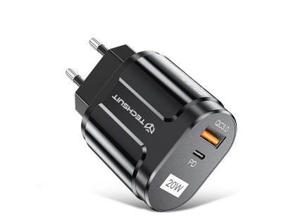 Nabíječka do sítě rychlé nabíjení USB-A, QC 3.0, USB-C, 20W - Techsuit (CHPD038) - černá