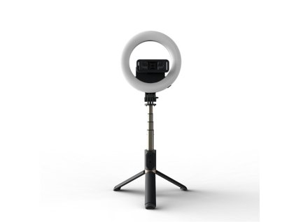 Selfie tyč Tripod Techsuit Q07 Stabilní stativ se selfie prstencovým světlem, dálkovým ovládáním Bluetooth, 80 cm – černý