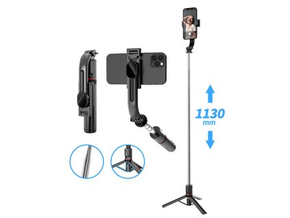 Selfie tyč Tripod Techsuit L13 Stabilní rozšiřitelný stativ s dálkovým ovládáním Bluetooth, 113 cm - černý