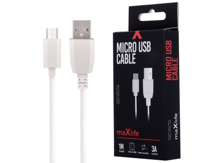 Datový kabel micro USB 3A, 1m, Maxlife, bílý