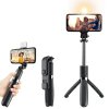 Selfie tyč Tripod Techsuit (L02s) - Stabilní stativ s dálkovým ovládáním Bluetooth a výplňovým světlem, nerezová ocel, 104 cm - černá