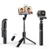 Selfie tyč Tripod Techsuit (Q03s) – Stabilní stativ s dálkovým ovládáním Bluetooth a výplňovým světlem, hliníková slitina, 76 cm – černá
