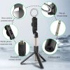 Selfie tyč Tripod Techsuit (K13) – Kompaktní držák na stativ s dálkovým ovládáním Bluetooth, LED Beauty Light, skládací, 84 cm – Černá