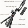 Selfie tyč Tripod Techsuit (L15) – Přenosný stabilní stativ, Odnímatelné LED světlo s bezdrátovým dálkovým ovládáním, 114 cm – Černá